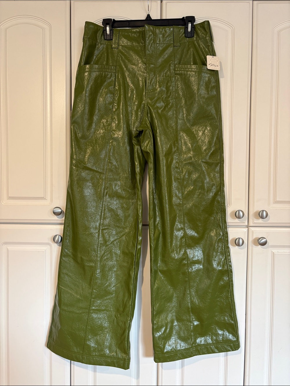 NWT Free People Olive Green Faux Leather Wide-Leg Pants